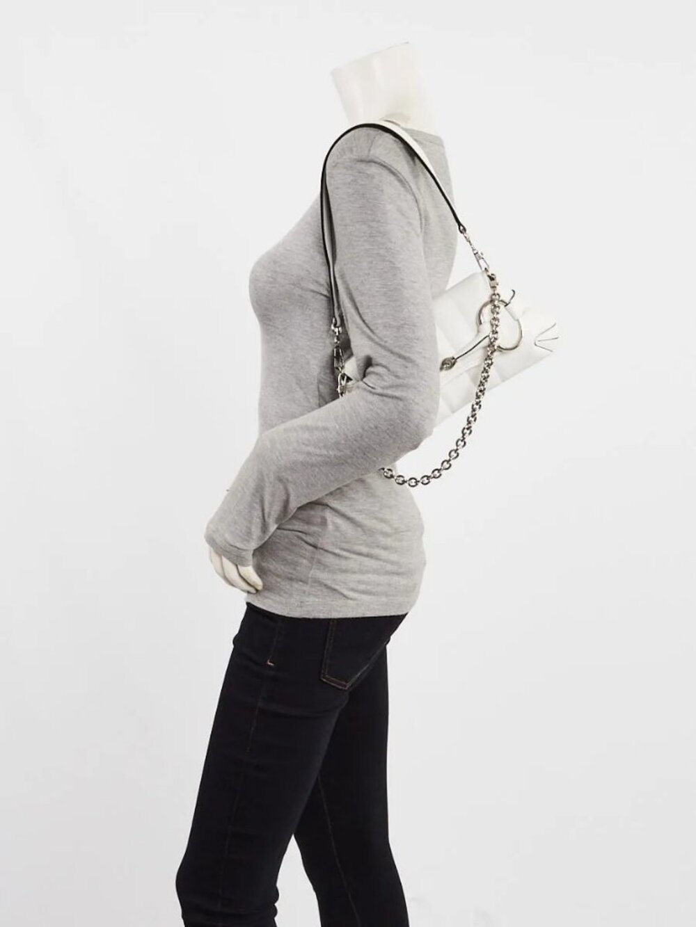 Gucci White Quilted Lambskin Leather Small Horsebit Chain Shoulder Bag
